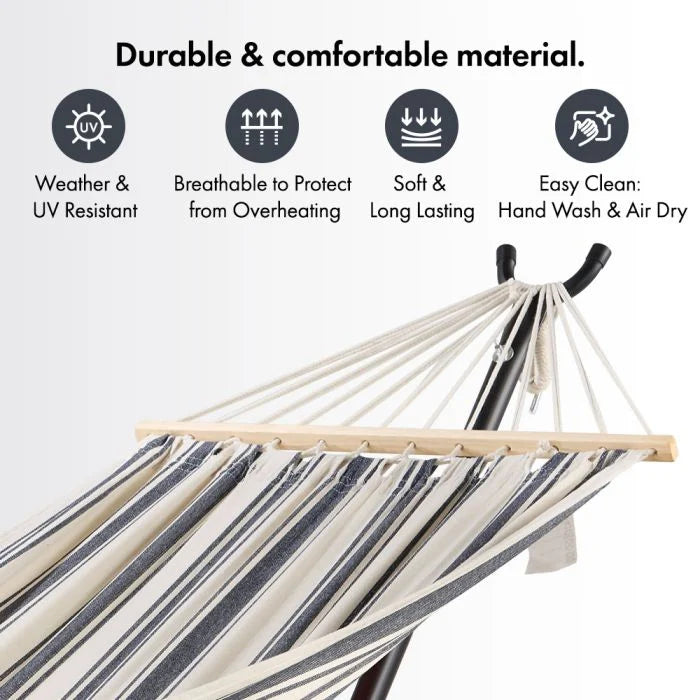 1 Person Garden Hammock with Spreader Bars – Blue & White