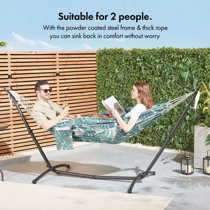 2 Person Garden Hammock with Stand – Palm Leaf Print
