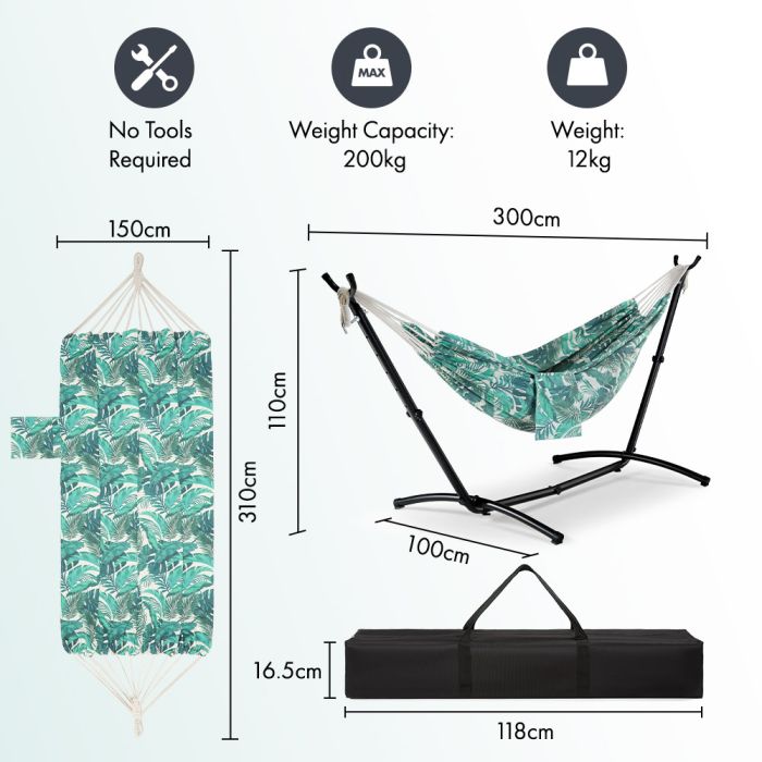 2 Person Garden Hammock with Stand – Palm Leaf Print