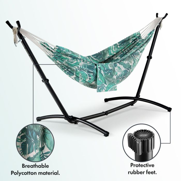 2 Person Garden Hammock with Stand – Palm Leaf Print