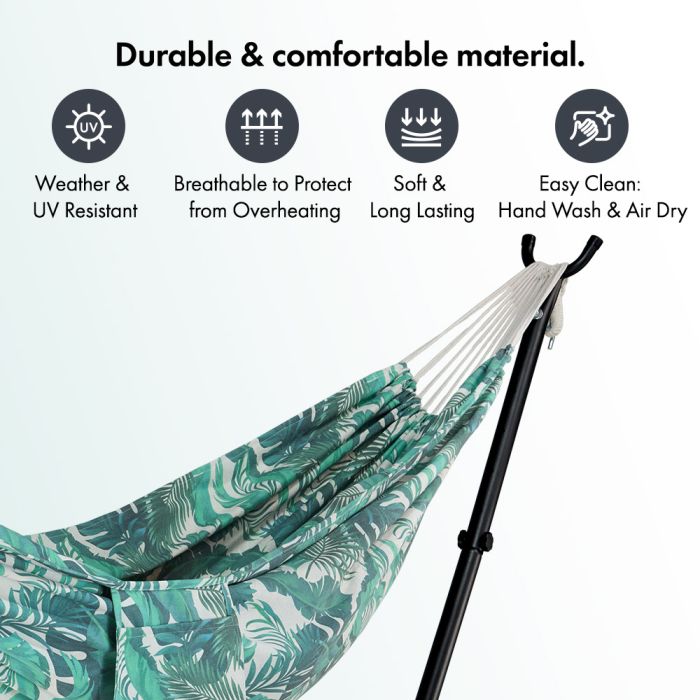 2 Person Garden Hammock with Stand – Palm Leaf Print