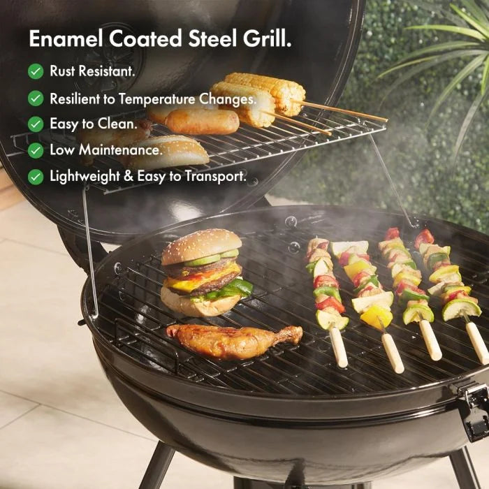 Charcoal Kettle BBQ – Enamel Steel Barbecue Grill with Wheels