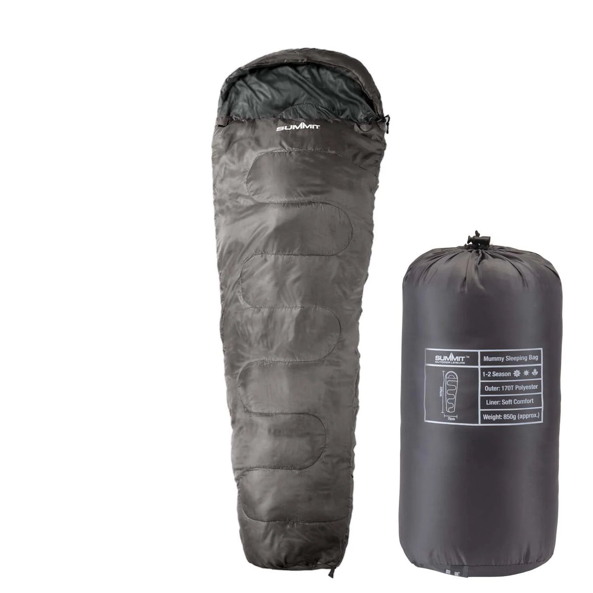 Summit 1-2 Season Mummy Sleeping Bag - Grey