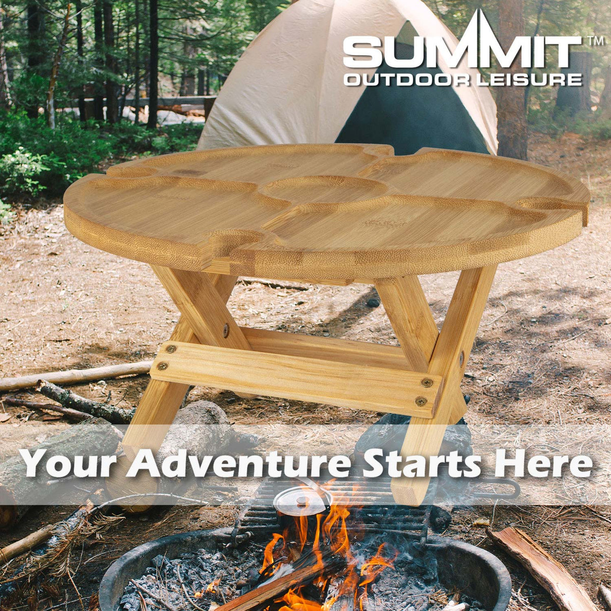 Summit Bamboo Folding Snack Table