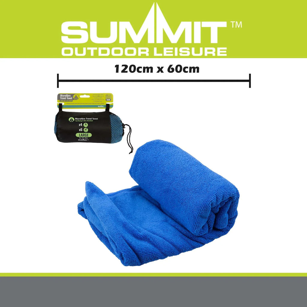 Large Microfibre Camping Towel – 120 × 60cm – Lightweight & Quick Dry
