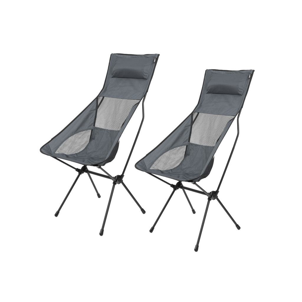 2 Pack High Back Camping Chairs – Lightweight Folding Packaway Chairs – Grey