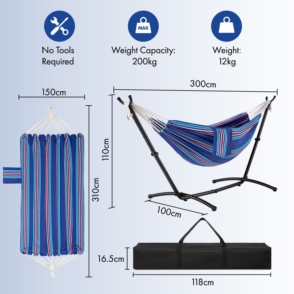 2 Person Garden Hammock with Stand – Bue & Red