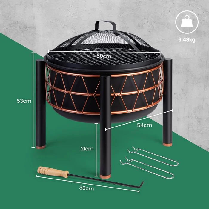 VonHaus Round Fire Pit – Black & Copper Garden Patio Firepit