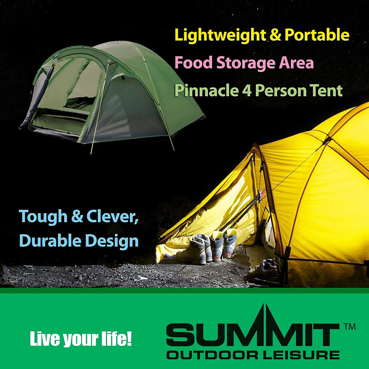 Four Person Tent Double Skin Dome - Green - Summit