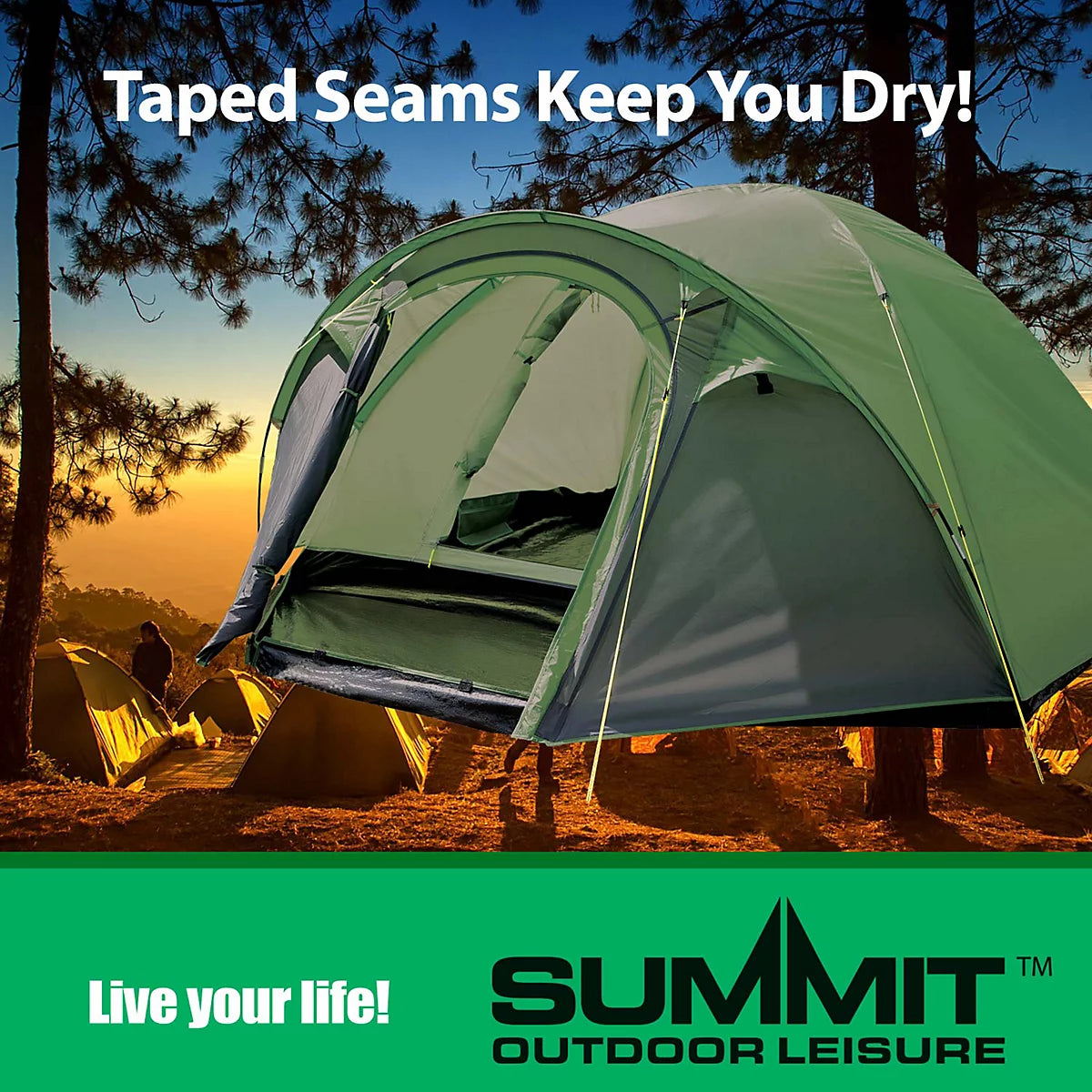 Four Person Tent Double Skin Dome - Green - Summit
