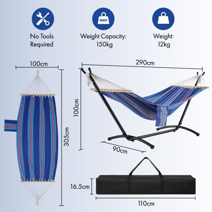 1 Person Garden Hammock with Stand – Blue & Red