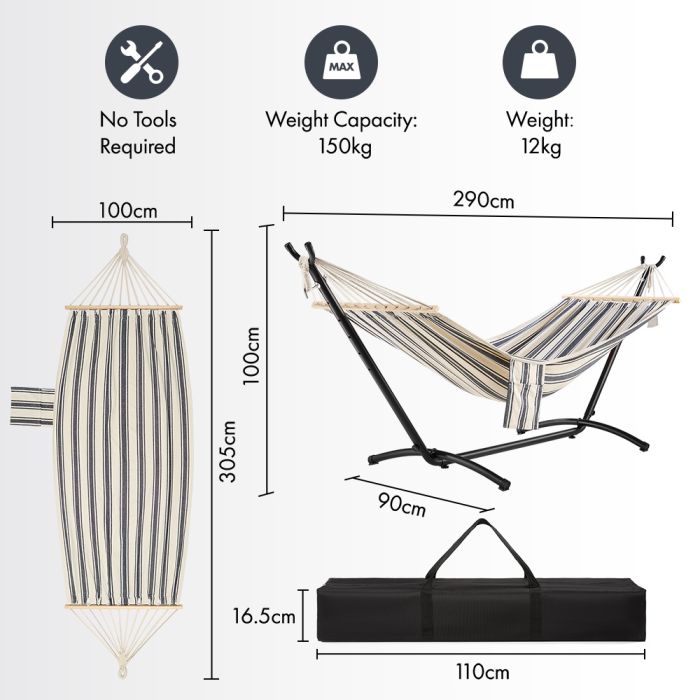 1 Person Garden Hammock with Stand – Blue & White