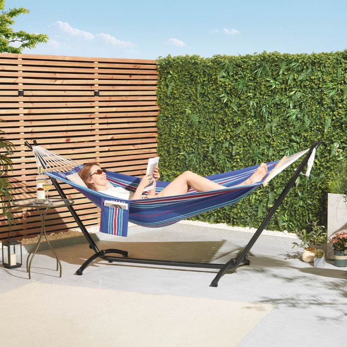 1 Person Garden Hammock with Stand – Blue & Red