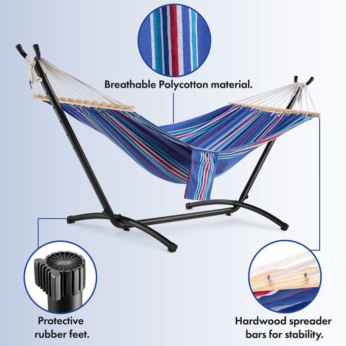 1 Person Garden Hammock with Stand – Blue & Red