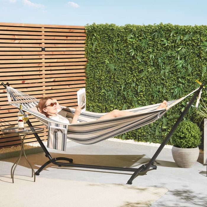 1 Person Garden Hammock with Stand – Blue & White
