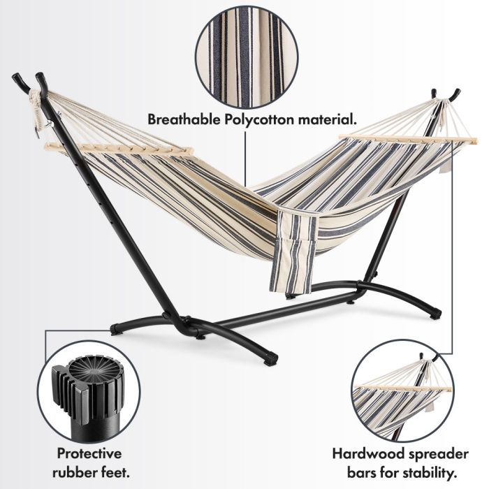 1 Person Garden Hammock with Stand – Blue & White