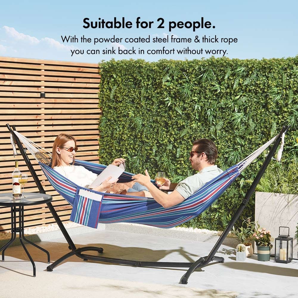 2 Person Garden Hammock with Stand – Bue & Red
