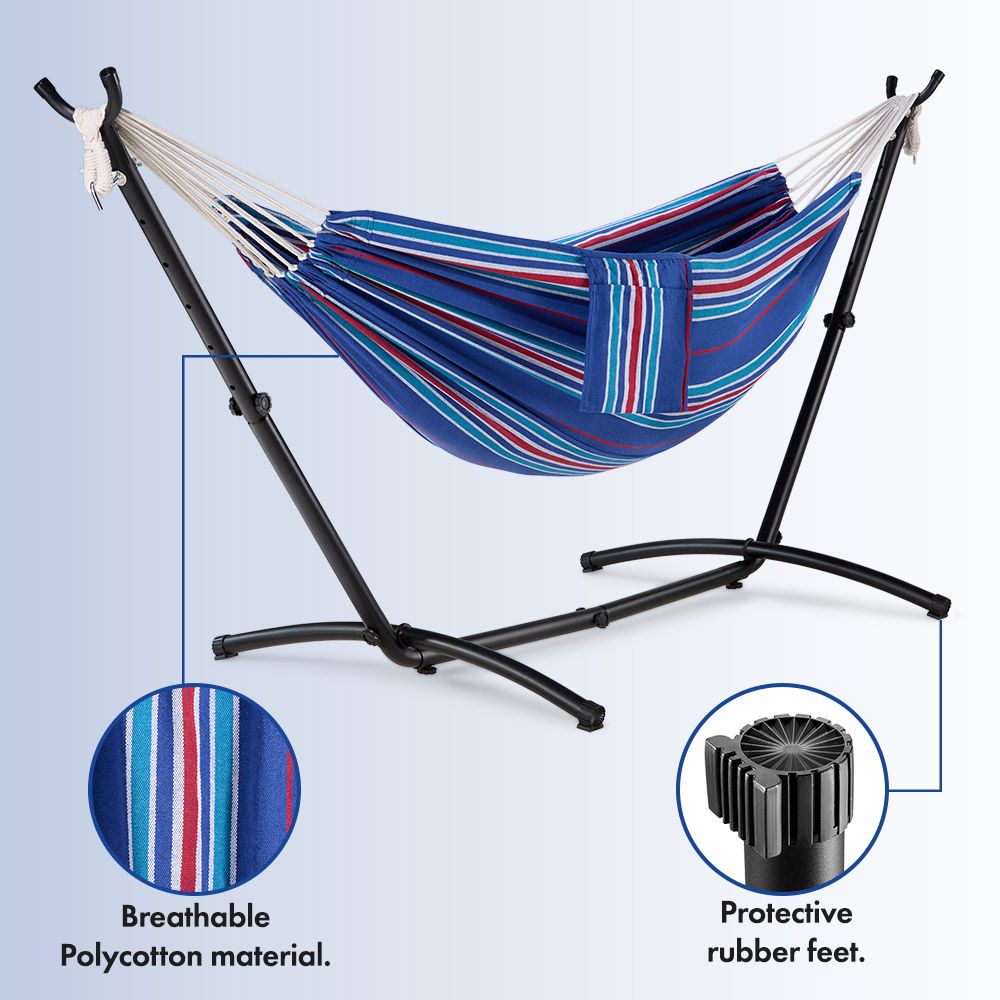 2 Person Garden Hammock with Stand – Bue & Red