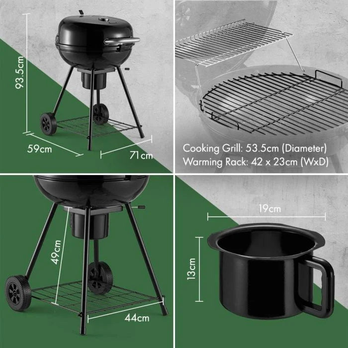 Charcoal Kettle BBQ – Enamel Steel Barbecue Grill with Wheels