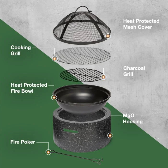 Round MgO Fire Pit – Garden & Patio Firepit Grill - VonHaus